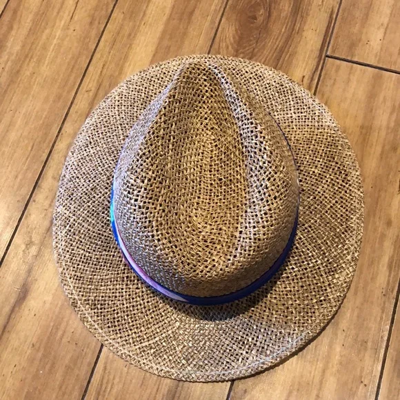 Vintage Golden Gate Woven Straw Fedora Hat with floral band, Size M - Picture 4 of 9